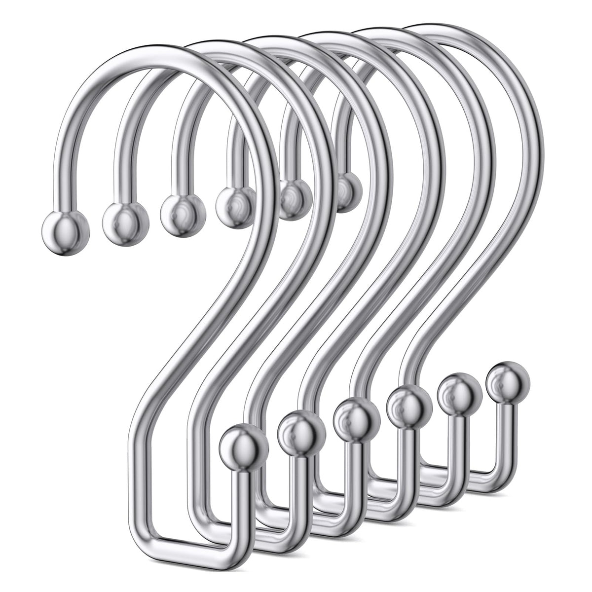 Goowin Shower Curtain Hooks, 12 Pcs S Shape Shower Curtain Rings, Rustproof Black Shower Curtain Rings, Multi-Functional Shower Hooks for Shower Curtain, Kitchen Utensils, Clothing, Towels, Black