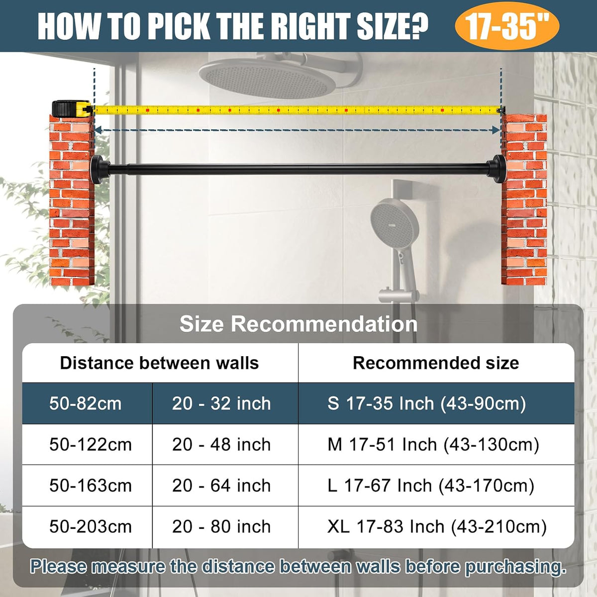 Adjustable Black Shower Curtain Rods 17-35 Inch