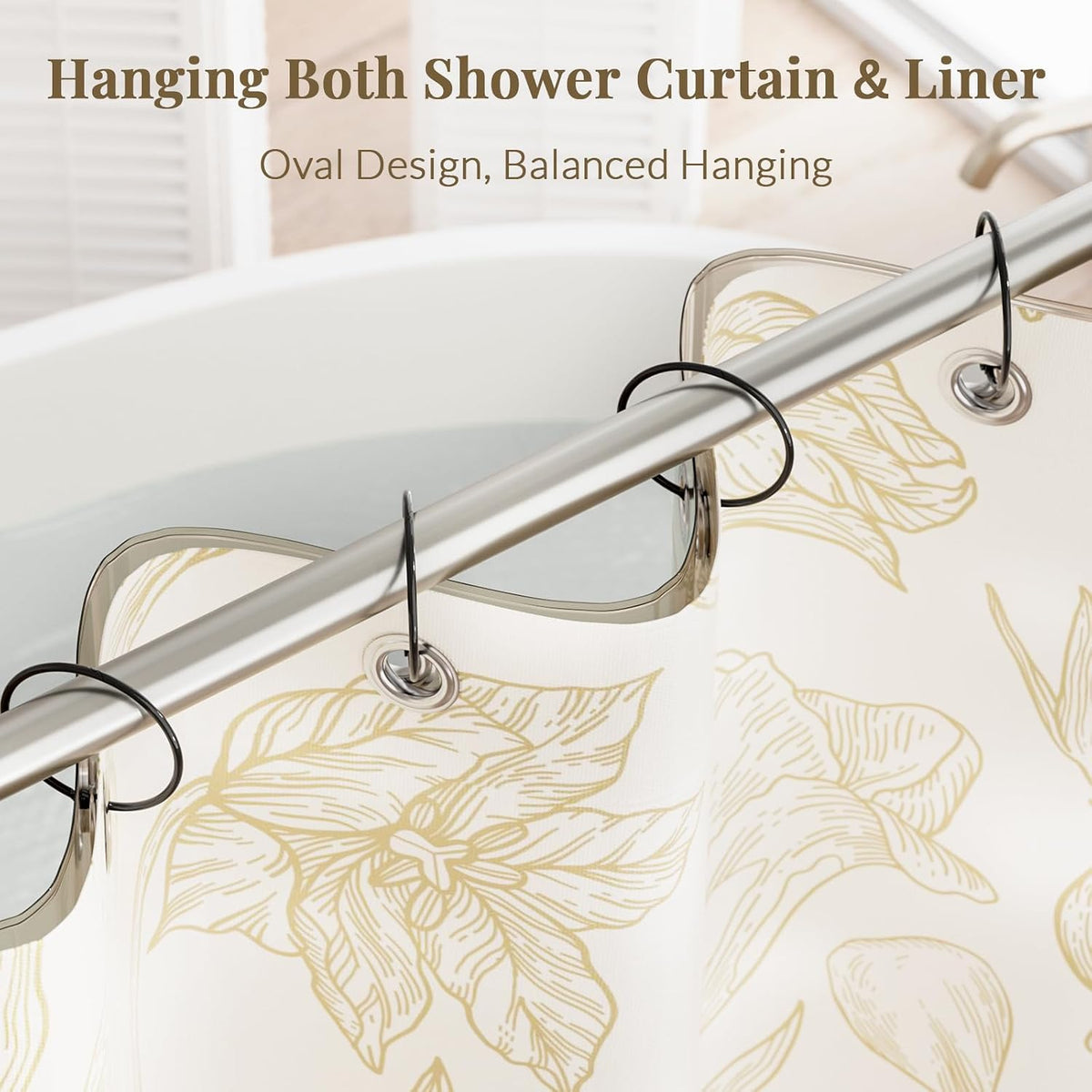 Shower Curtain Rings, Bathway Shower Curtain Hooks, Black Shower Curtain Rings Rust Proof, Anti-Drop Shower Rings for Curtain, Shower Hooks for Shower Curtain Rod Bathroom Curtain Rings