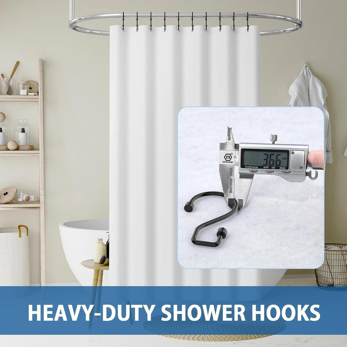 Goowin Shower Curtain Hooks, 12 Pcs S Shape Shower Curtain Rings, Rustproof Black Shower Curtain Rings, Multi-Functional Shower Hooks for Shower Curtain, Kitchen Utensils, Clothing, Towels, Black