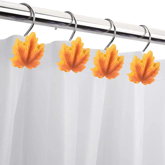 Maple Leaf Shower Curtain Hooks,12 Anti Rust Decorative Shower Curtain Ring
