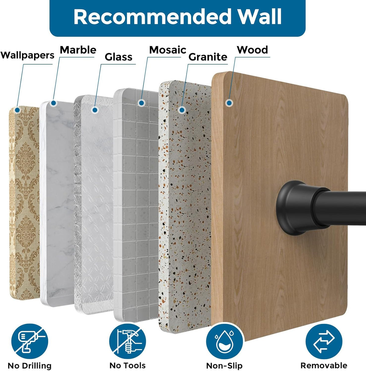AIZESI Tension Rod 24-46 inch, Tool-Free No Drill Spring Curtain Rod, Black
