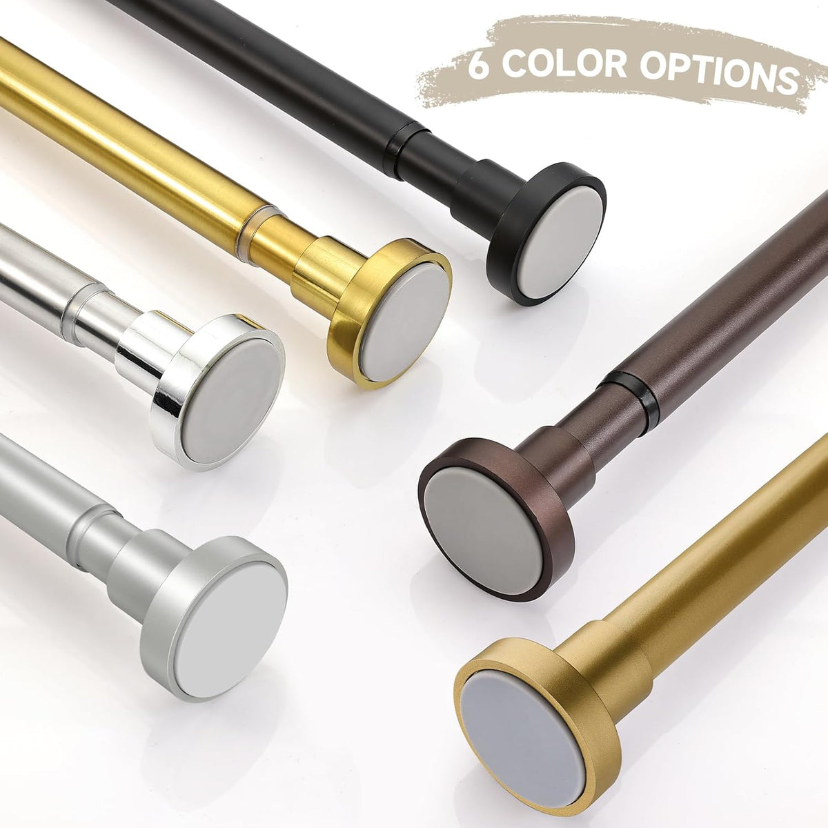 BRIOFOX Shower Curtain Rod Adjustable 18-64 Inch, Stainless Steel Spring Tension Shower Rod No Drilling Non Slip, Sunset Gold