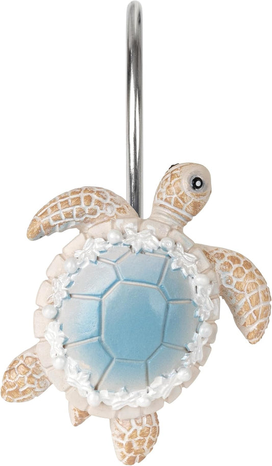 Sunlit Sea Turtle Shower Curtain Hooks, 12 Pack, Coastal Bathroom Decor