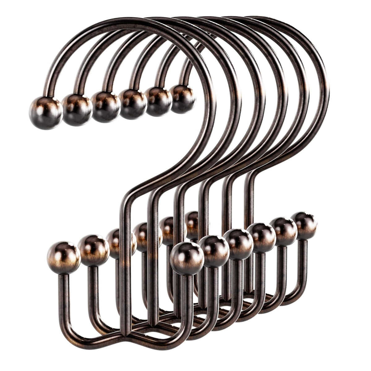 Bathway Shower Curtain Hooks Matte Black Shower Curtain Rings, 12 Pcs Double Hook Shower Curtain Hooks Rings Shower Curtain Hangers Rust Proof, Metal Shower Hooks for Bathroom Shower Curtain Rod