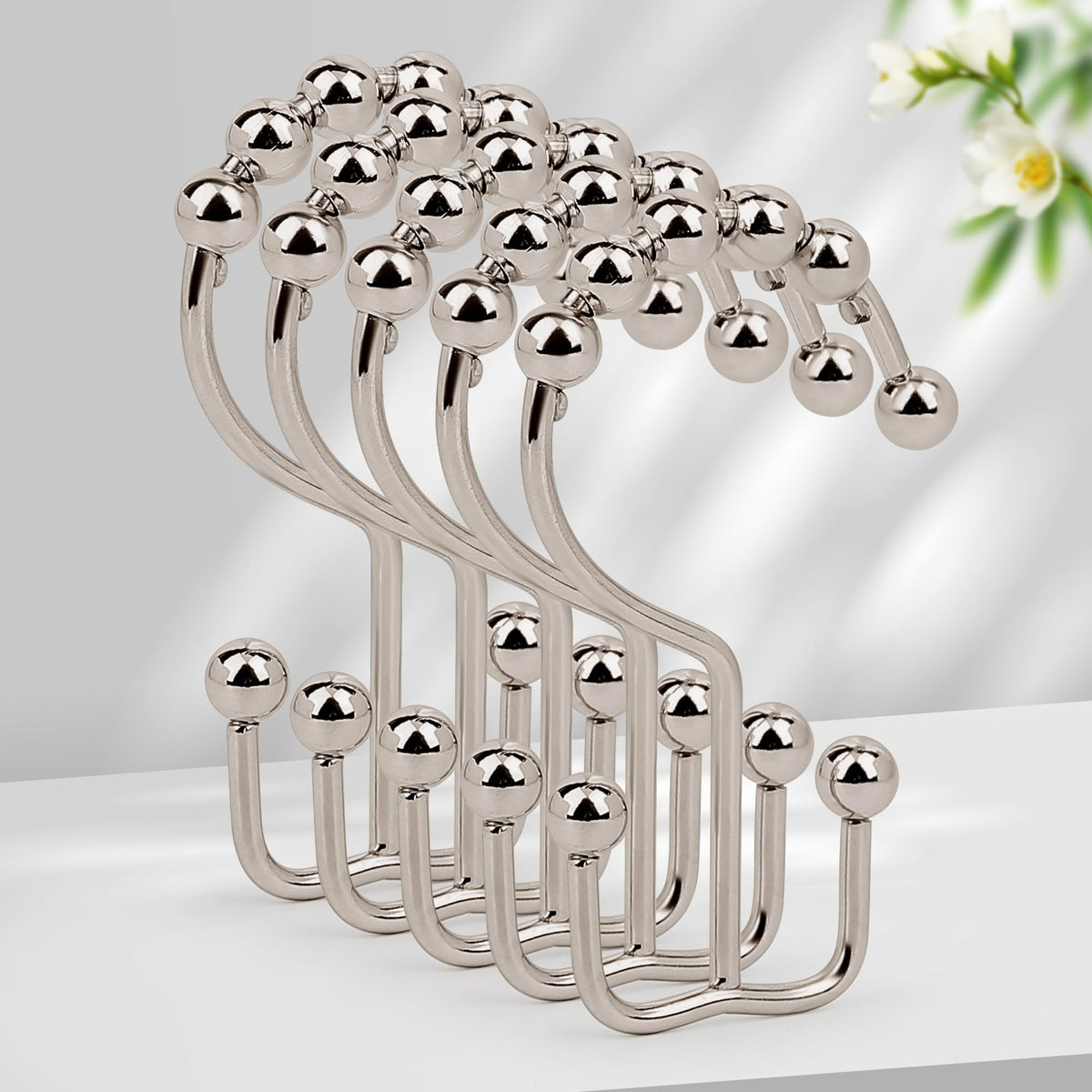Resze 12PCS Shower Curtain Hooks, Metal Double Shower Curtain Rings, Chrome