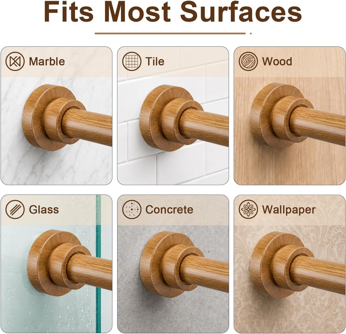 Wood Grain Shower Curtain Rod Tension 34 to 82 No Drill Adjustable