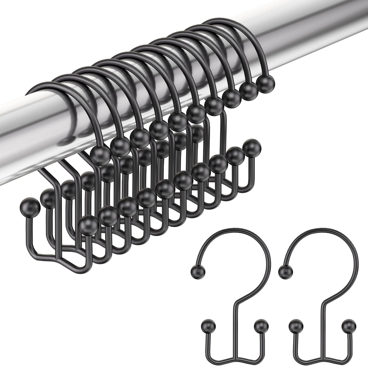 Amazer Shower Curtain Hooks, Decorative Shower Curtain Hooks Rust Proof Stainless Steel Shower Curtain Hooks, Shower Hooks for Shower Curtain Bathroom 12PCS, Polished Chrome