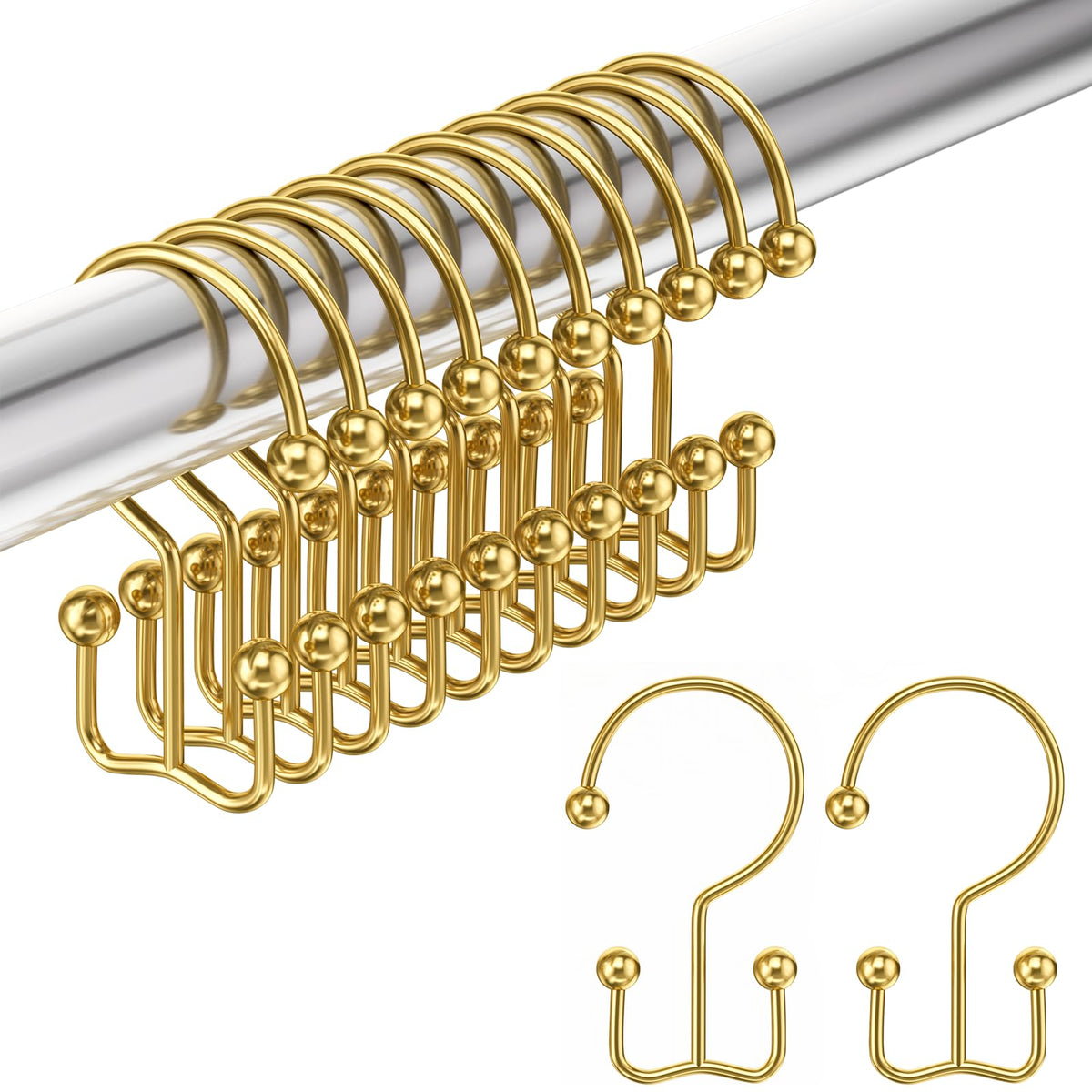 Amazer Shower Curtain Hooks, Decorative Shower Curtain Hooks Rust Proof Stainless Steel Shower Curtain Hooks, Shower Hooks for Shower Curtain Bathroom 12PCS, Polished Chrome