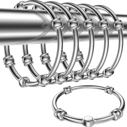 Shower Curtain Hooks, Rust Proof Metal Decorative Shower Rings for Bathroom, Glide Smoothly on Shower Curtain Rod, 12 Pcs Chrome
