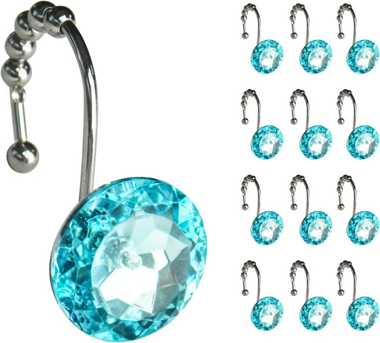 Sunlit Round Rhinestone Shower Curtain Hooks with Glide Balls, 12 Pack