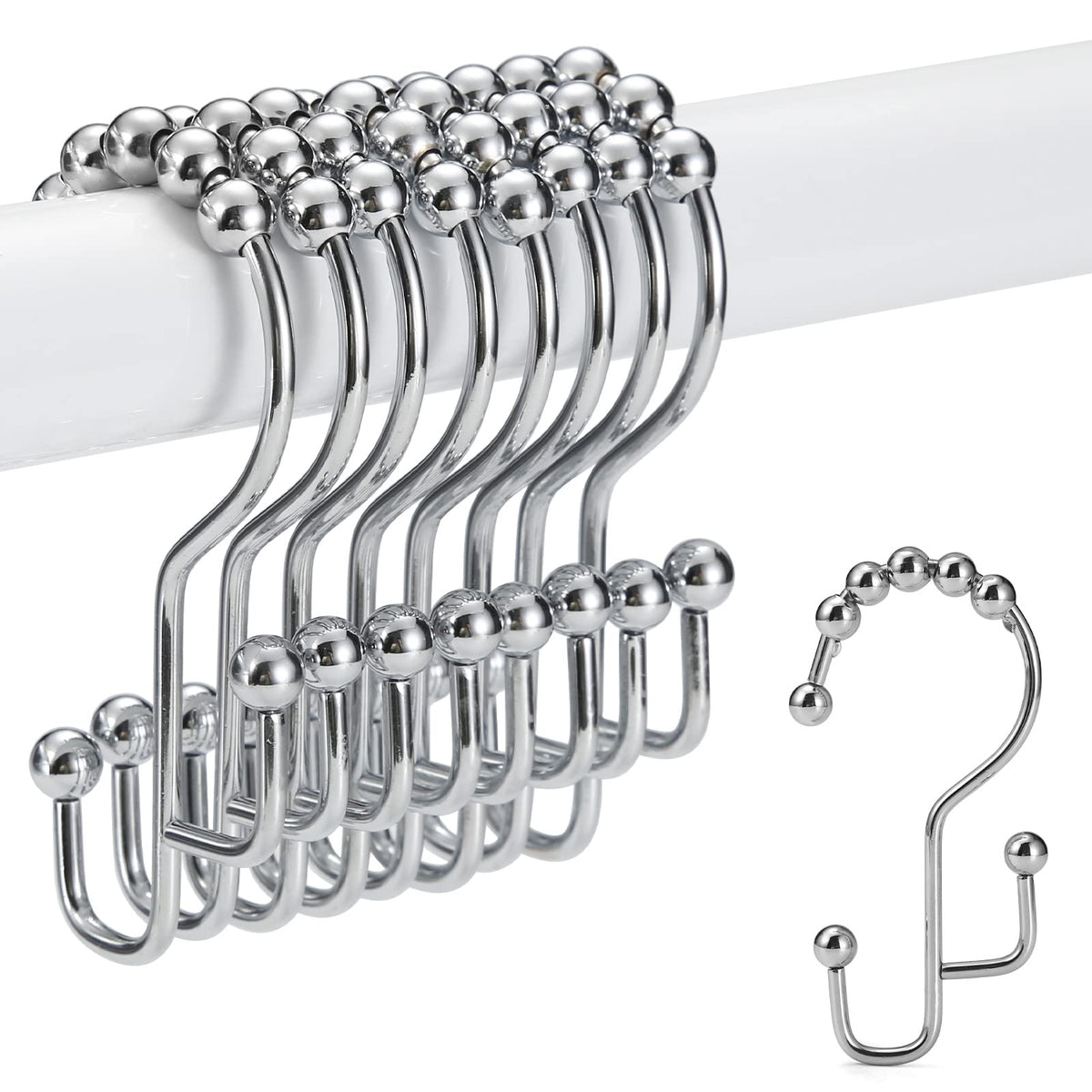 Shower Curtain Rings, SUTINE Shower Curtain Hooks, Stainless Steel Gold Shower Curtain Hooks Rust Proof, Easy Sliding Double Shower Hooks for Shower Curtains, Curtain & Liners, 12pcs-Gold