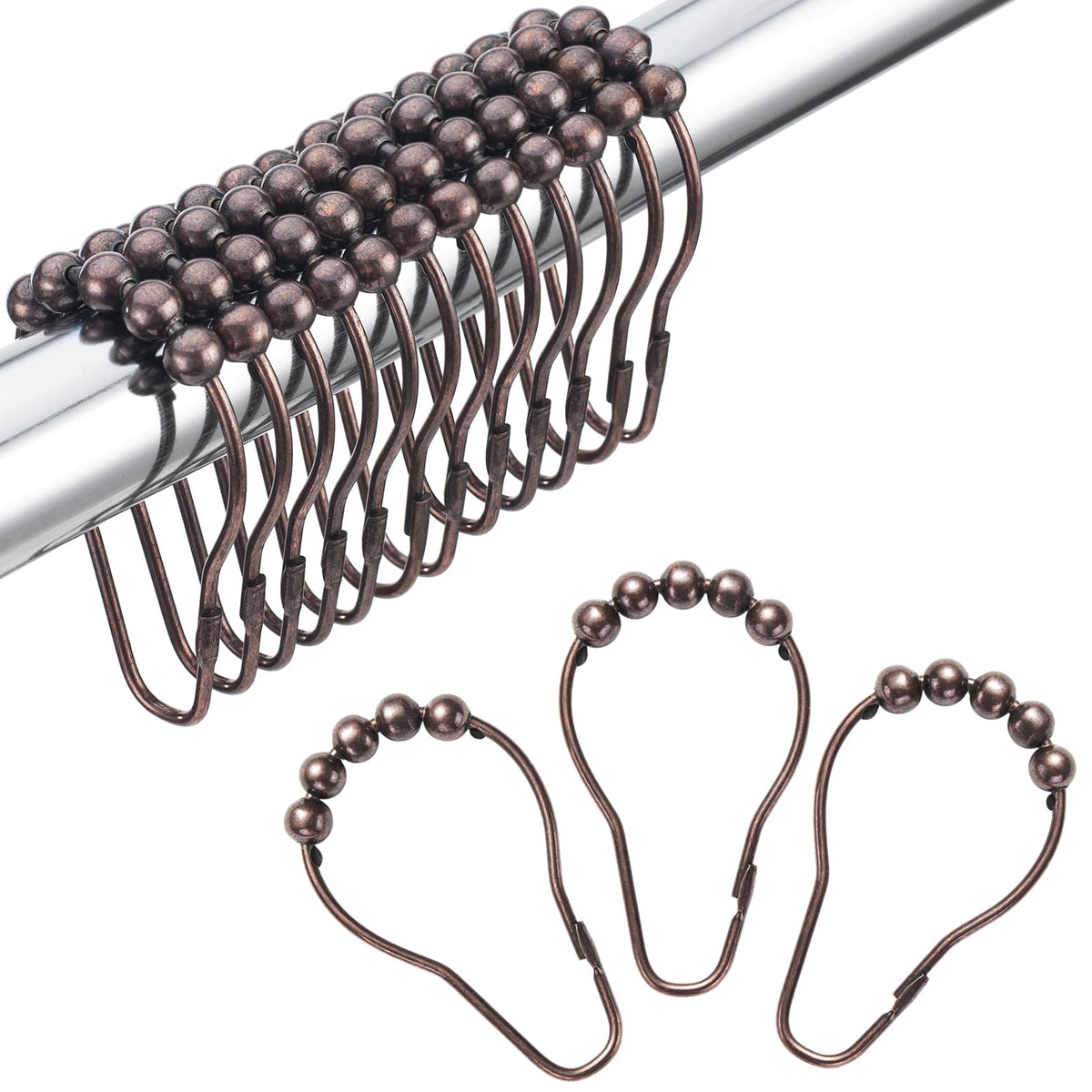 Amazer Shower Curtain Hooks, Decorative Shower Curtain Hooks Rust Proof Stainless Steel Shower Curtain Hooks, Shower Hooks for Shower Curtain Bathroom 12PCS, Polished Chrome