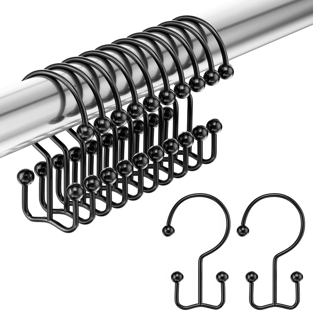 Amazer Shower Curtain Hooks, Decorative Shower Curtain Hooks Rust Proof Stainless Steel Shower Curtain Hooks, Shower Hooks for Shower Curtain Bathroom 12PCS, Polished Chrome