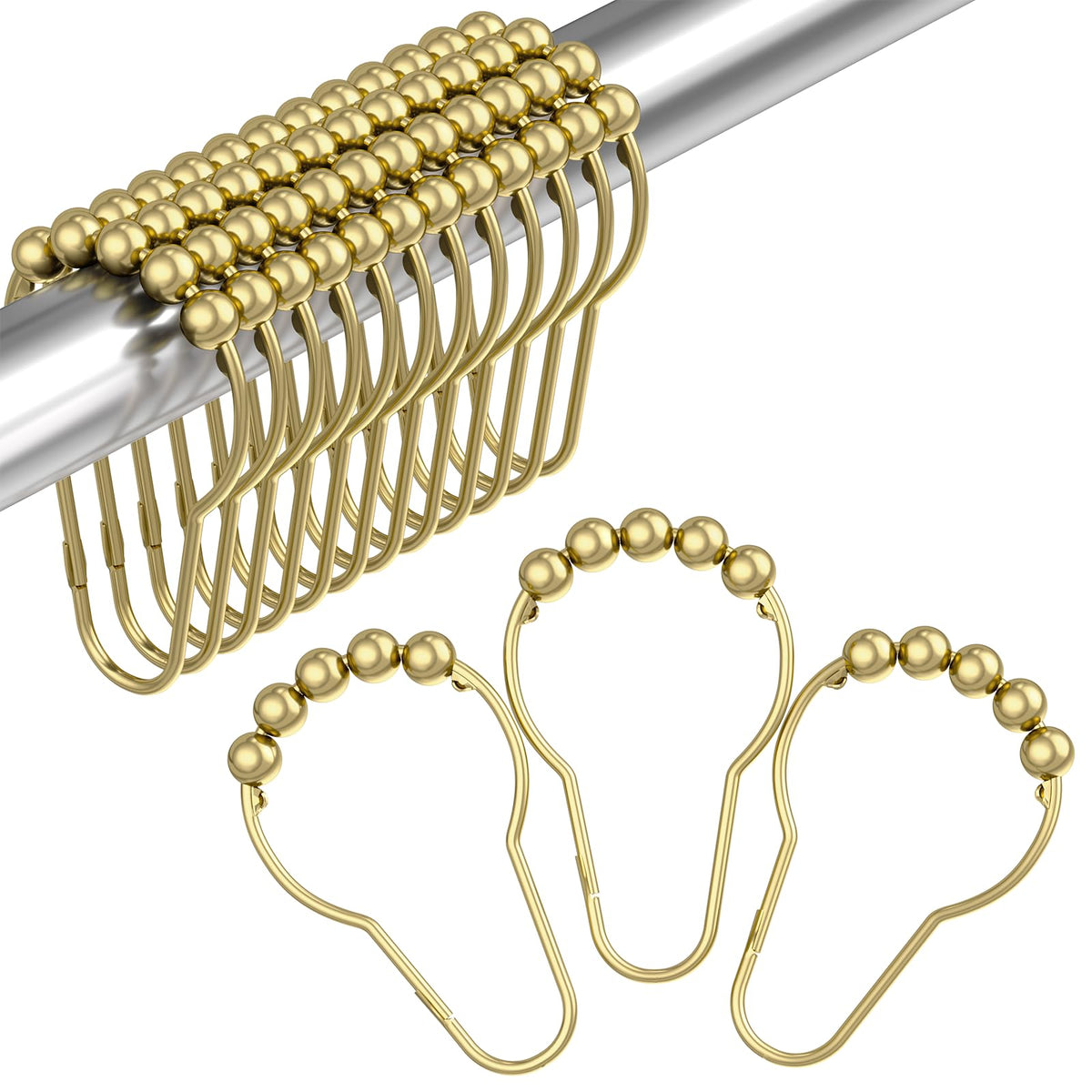 Amazer Shower Curtain Hooks, Decorative Shower Curtain Hooks Rust Proof Stainless Steel Shower Curtain Hooks, Shower Hooks for Shower Curtain Bathroom 12PCS, Polished Chrome
