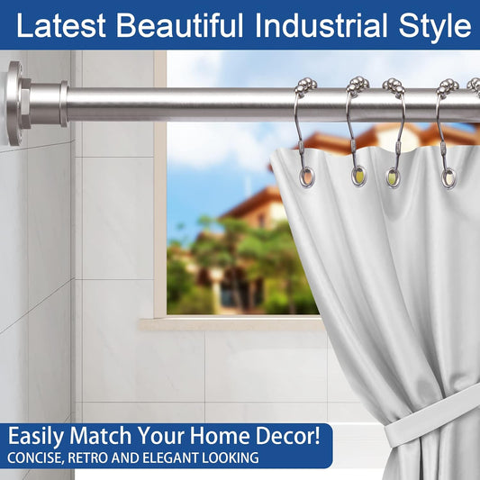 BRIOFOX Industrial Shower Curtain Rod - 2-in-1 Design Tension Curtain Rod - Never Rust Non-Slip 43 to 72 Inch 304 Stainless Steel, Brushed Nickel Window Curtain Rod