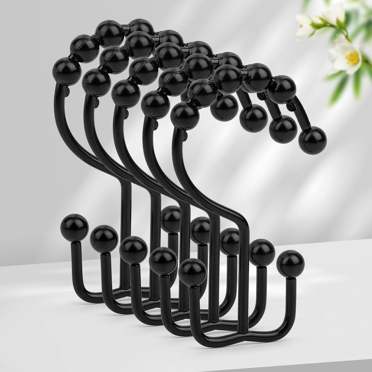 Resze 12PCS Shower Curtain Hooks, Metal Double Shower Curtain Rings, Chrome