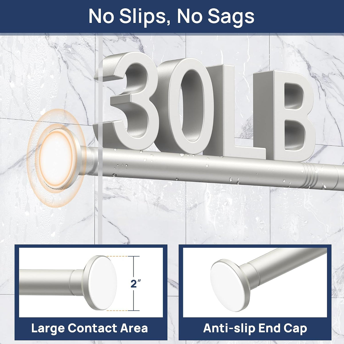 ENJOYBASICS 1" Nickel Shower Curtain Rod, 30-76" Adjustable, Secure Tension