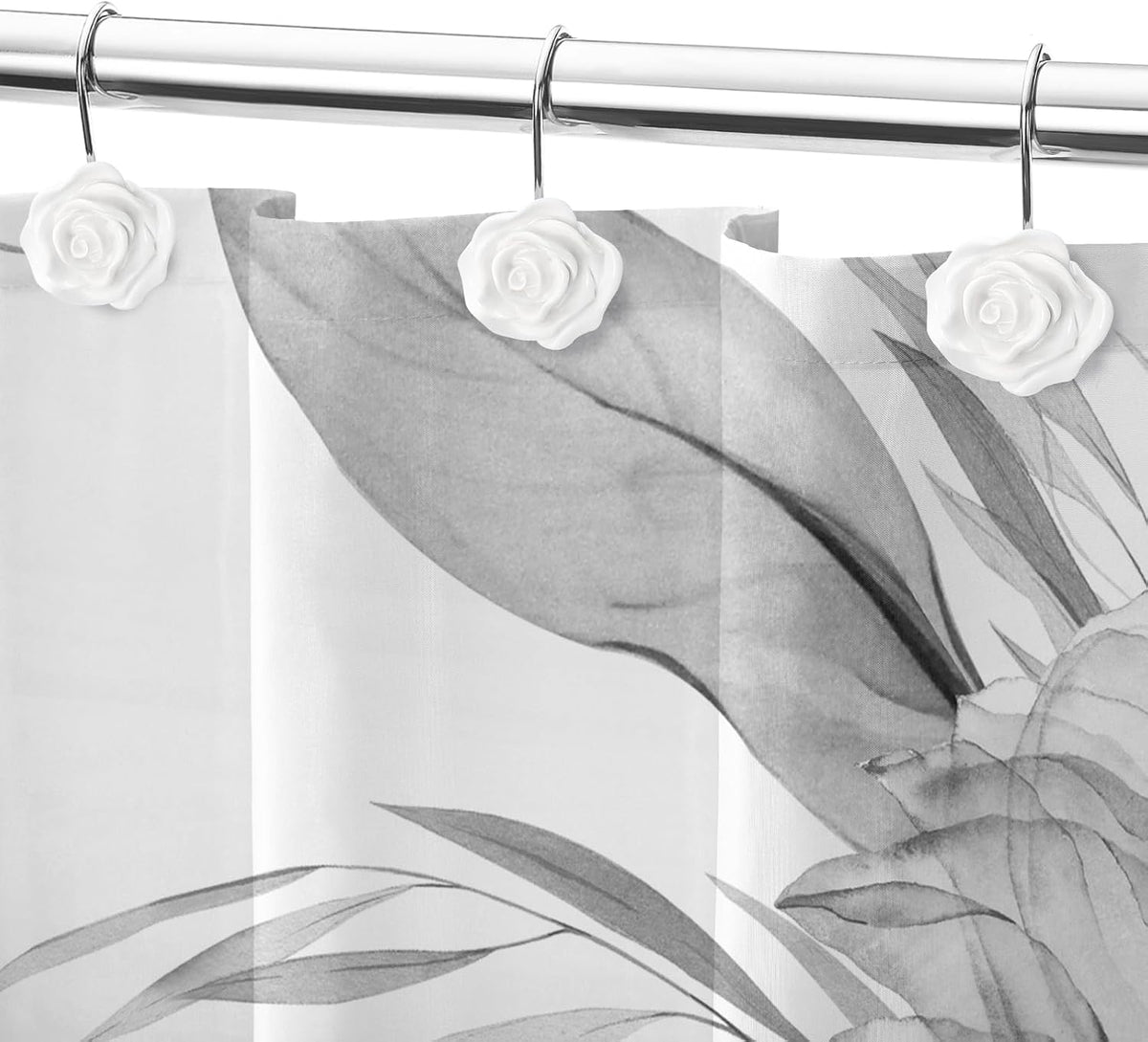 Cute Rose Floral Shower Curtain Hooks Rings for Bathroom,White 12PCS