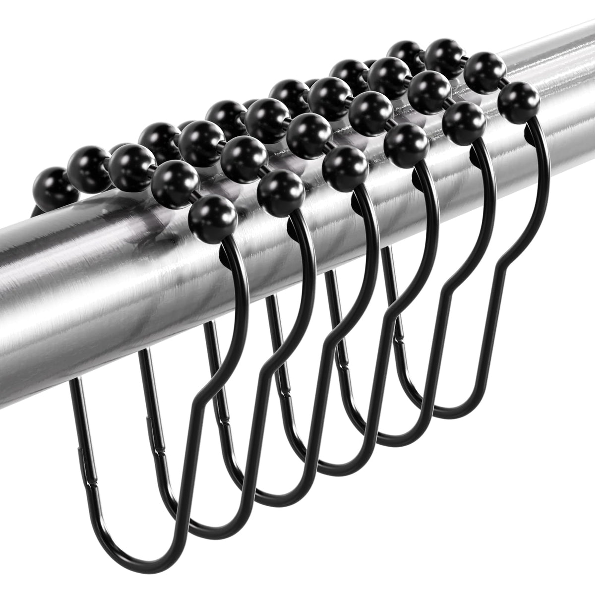 Titanker Shower Curtain Rings Hooks, Rust-Resistant Metal Shower Curtain Hooks for Bathroom Shower Rods Shower Hooks Shower Rings for Curtain - Set of 12, Matte Black