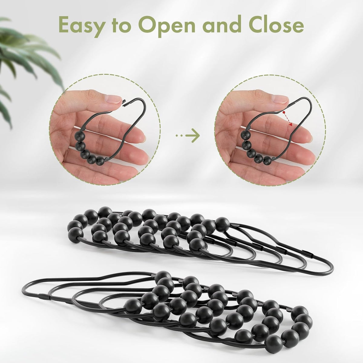 Amazer Black Shower Curtain Hooks, Decorative Shower Curtain Hooks, Shower Hooks for Shower Curtain Rust Proof Stainless Steel Shower Curtain Hooks Set of 12