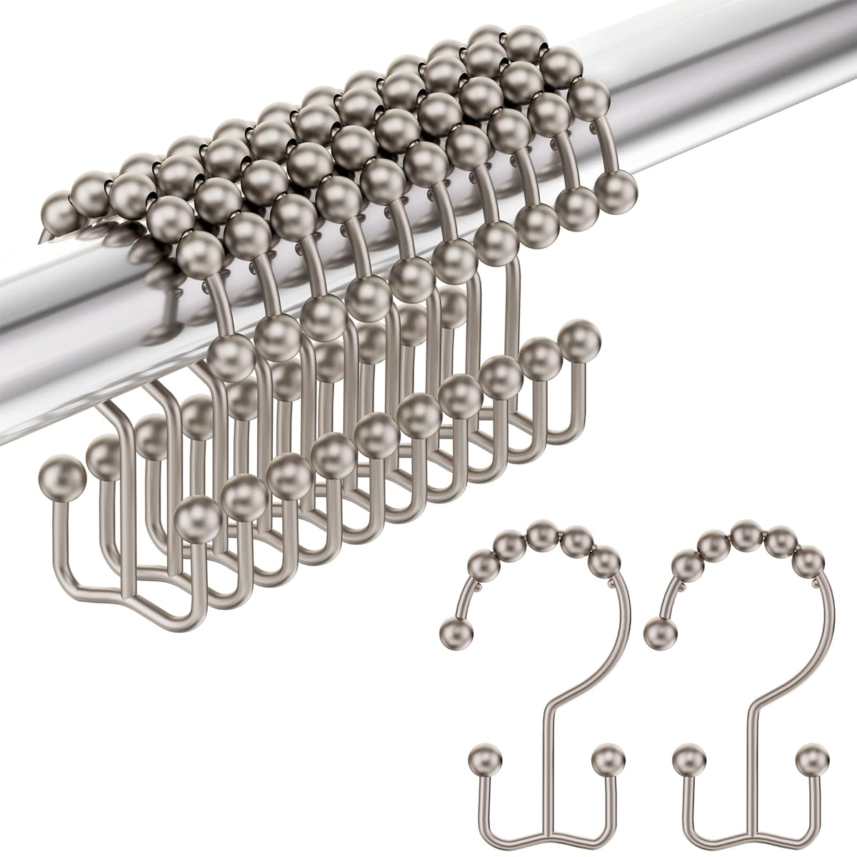 Amazer Shower Curtain Hooks, Decorative Shower Curtain Hooks Rust Proof Stainless Steel Shower Curtain Hooks, Shower Hooks for Shower Curtain Bathroom 12PCS, Polished Chrome