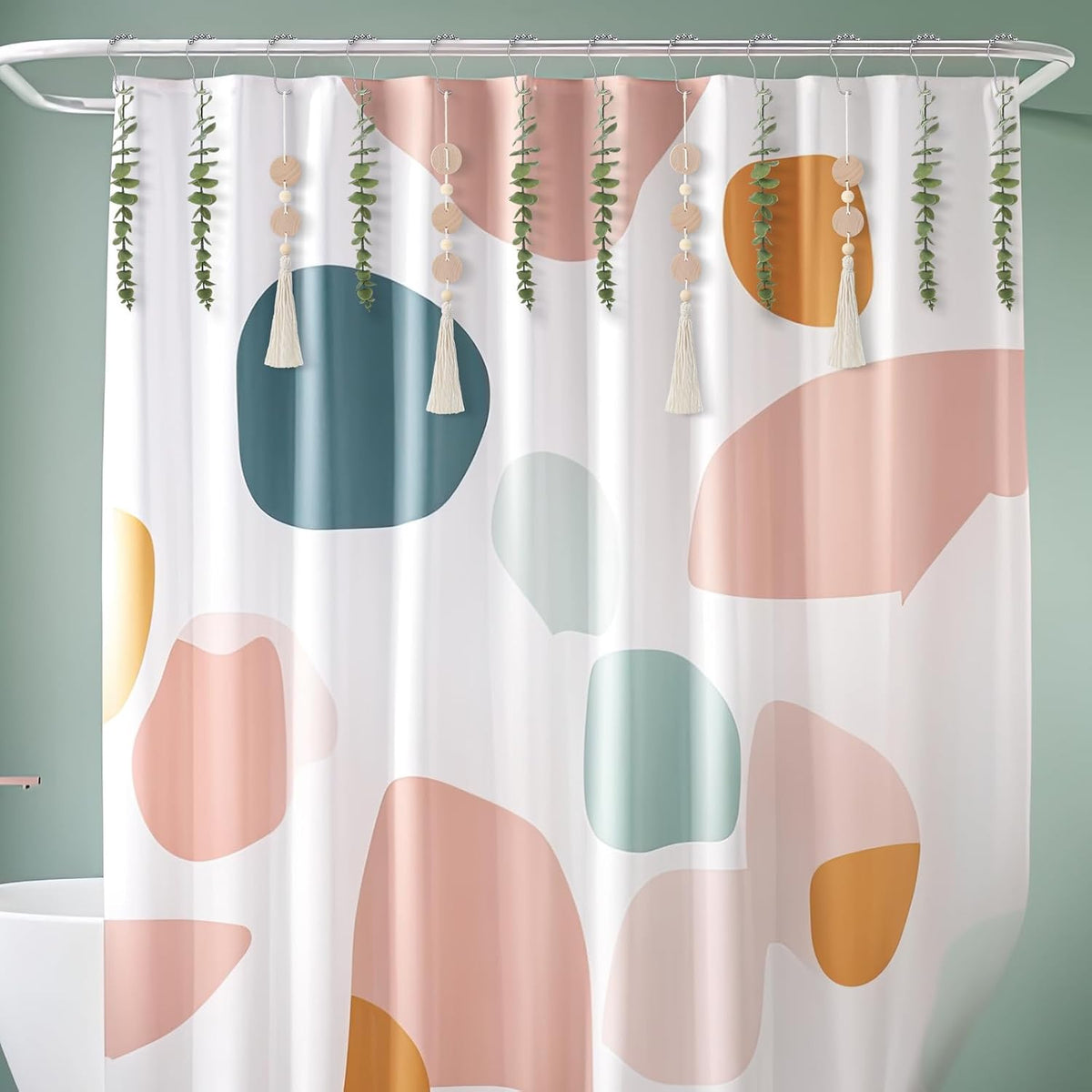 Yinkin 12 Pcs Boho Eucalyptus Shower Curtain Hooks Decorative, Woodchip