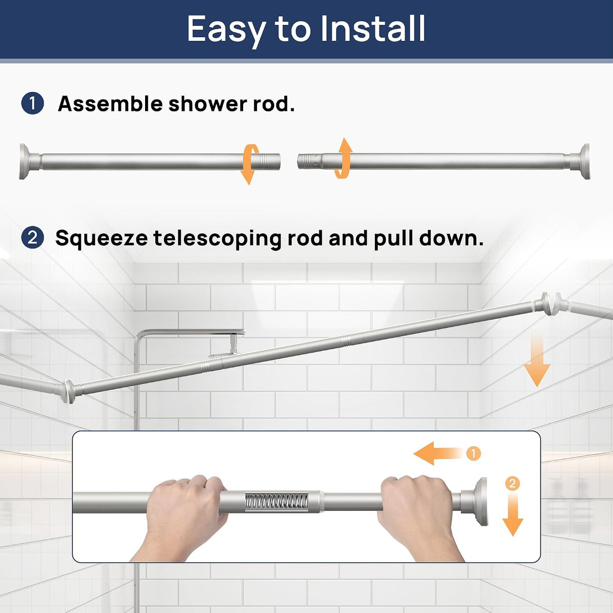 ENJOYBASICS 1" Nickel Shower Curtain Rod, 30-76" Adjustable, Secure Tension