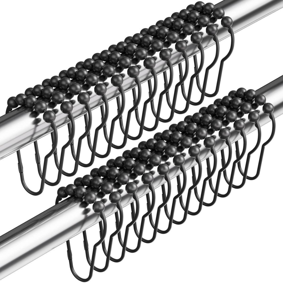 Amazer Shower Curtain Hooks, Decorative Shower Curtain Hooks Rust Proof Stainless Steel Shower Curtain Hooks, Shower Hooks for Shower Curtain Bathroom 12PCS, Polished Chrome