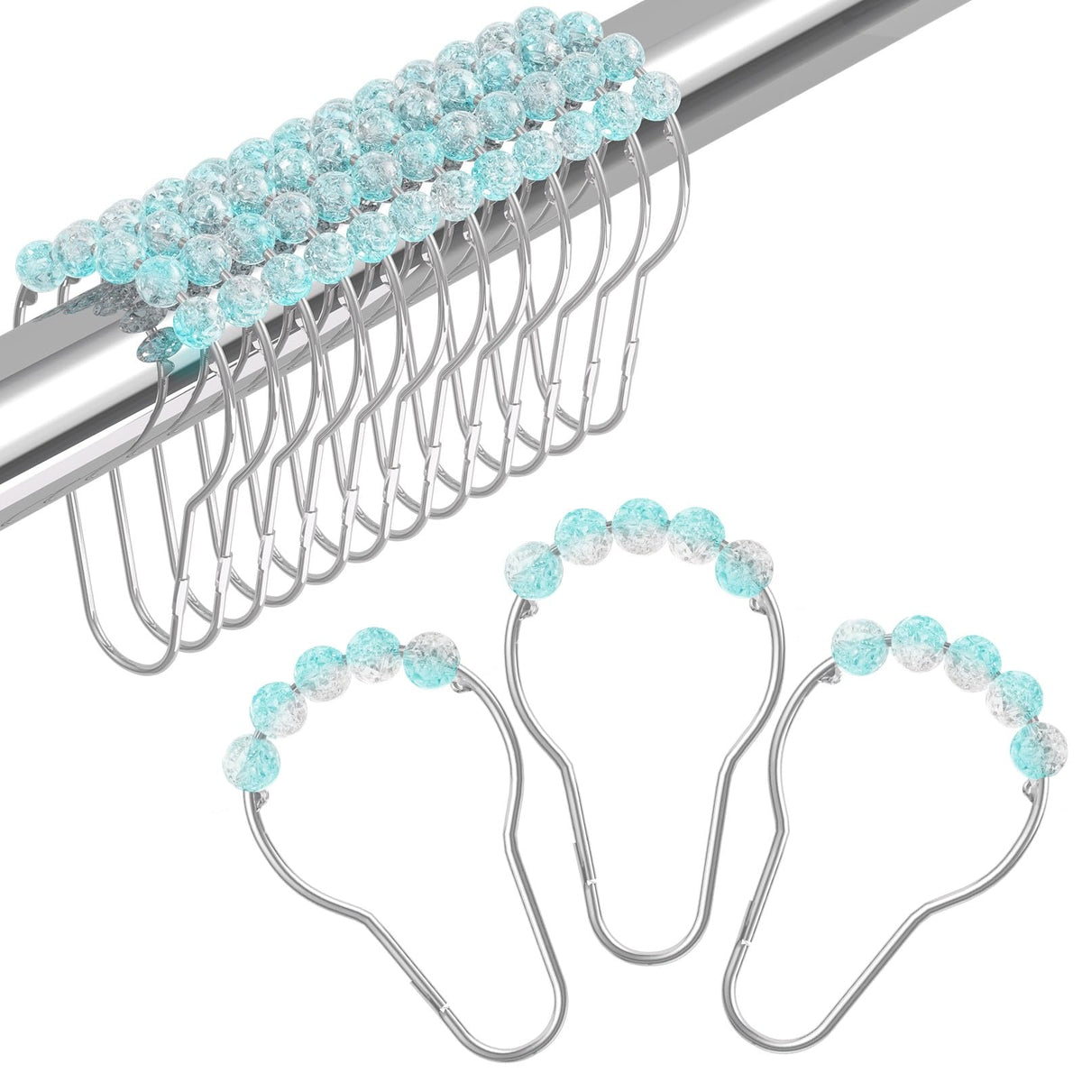 Amazer Black Shower Curtain Hooks, Decorative Shower Curtain Hooks, Shower Hooks for Shower Curtain Rust Proof Stainless Steel Shower Curtain Hooks Set of 12