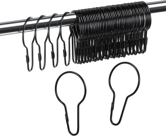 Queekay 100 Pcs Metal Shower Curtain Hooks for Rod Pole, Black, 2.7x1.5''