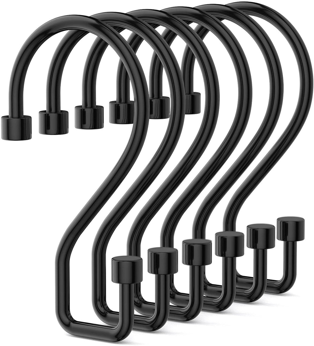 Goowin Shower Curtain Hooks, 12 Pcs S Shape Shower Curtain Rings, Rustproof Black Shower Curtain Rings, Multi-Functional Shower Hooks for Shower Curtain, Kitchen Utensils, Clothing, Towels, Black