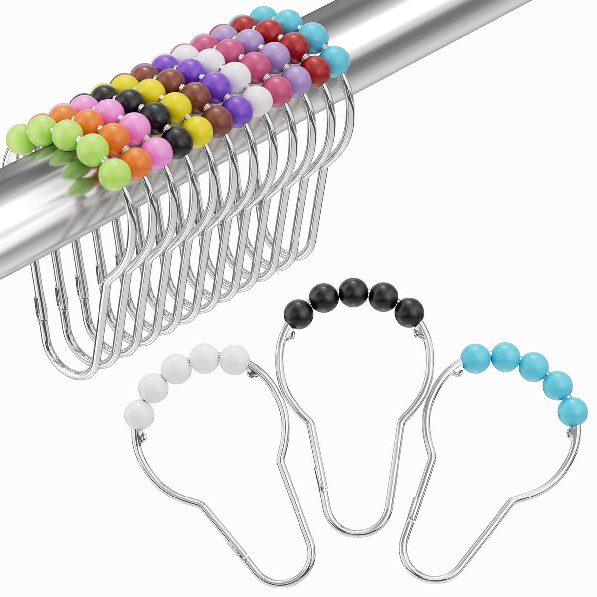 Amazer Black Shower Curtain Hooks, Decorative Shower Curtain Hooks, Shower Hooks for Shower Curtain Rust Proof Stainless Steel Shower Curtain Hooks Set of 12