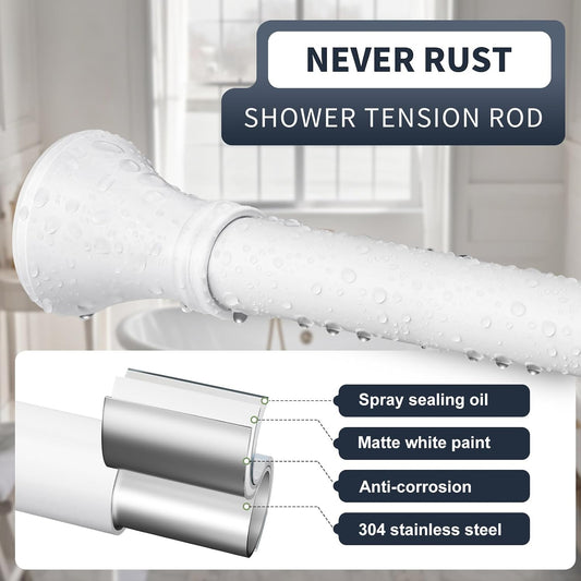 YNL White Shower Curtain Rod 36-84 Inch(3-7ft), No Slip No Drill Stainless Steel Spring Tension Curtain Rod, No Rust Shower Rod Adjustable For Bathroom Window Bedroom