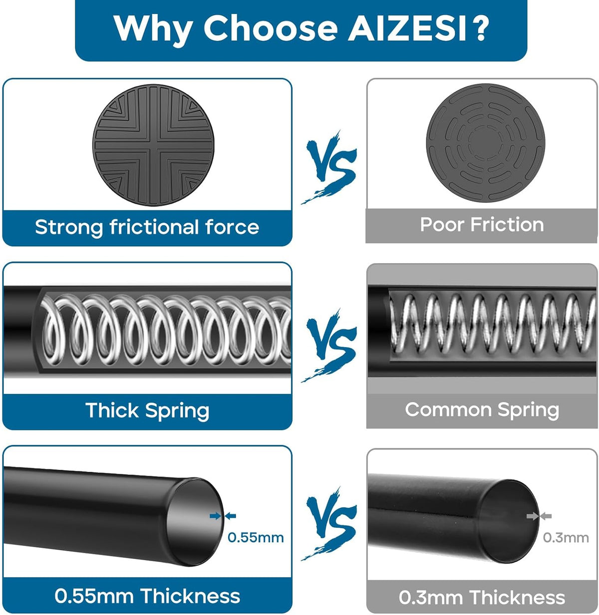 AIZESI Tension Rod 24-46 inch, Tool-Free No Drill Spring Curtain Rod, Black