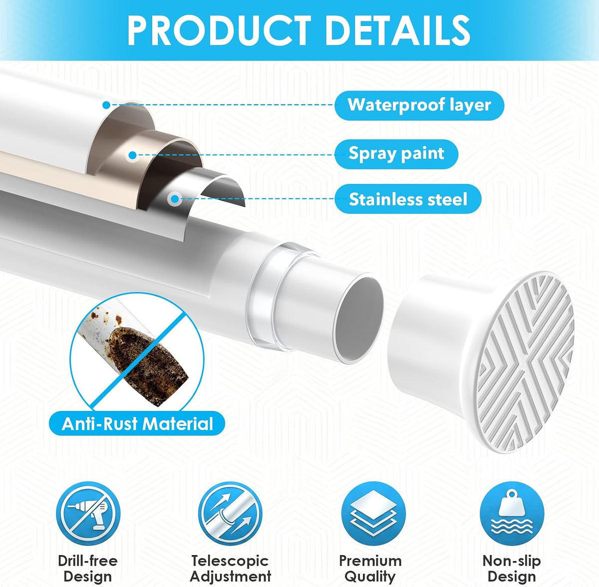 White Tension Curtain Rod 31 To 76 Inch Shower Curtain Rods Tension 2pcs