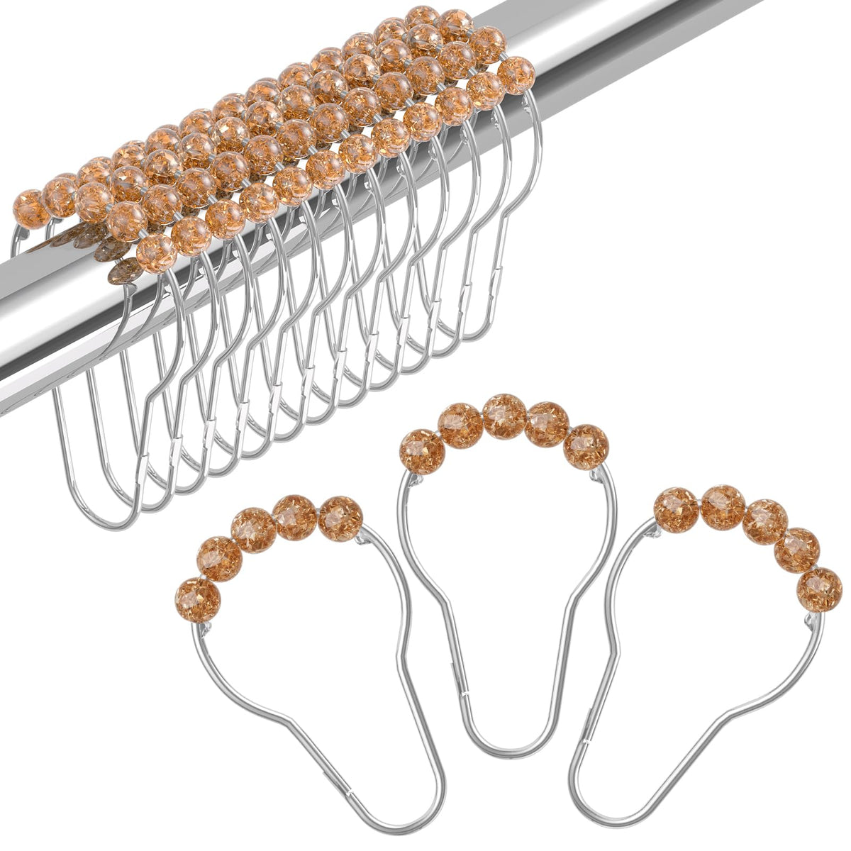 Amazer Shower Curtain Hooks, Decorative Shower Curtain Hooks Rust Proof Stainless Steel Shower Curtain Hooks, Shower Hooks for Shower Curtain Bathroom 12PCS, Polished Chrome