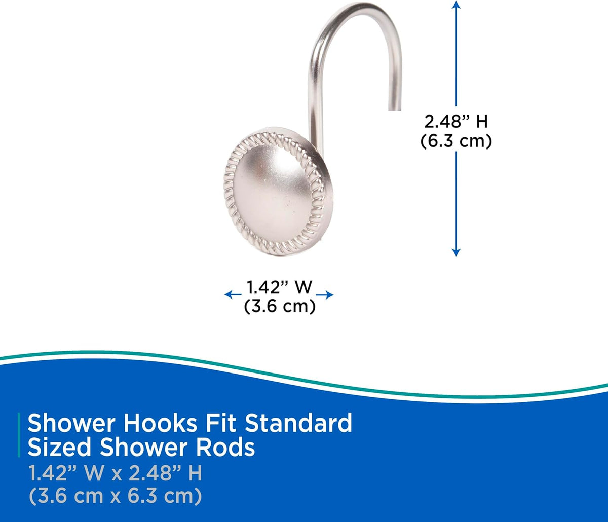 Kenney KN62151 Erin Rust-Resistant Metal Decorative Classic Shower Curtain Hooks for Shower Curtain and Standard Shower Curtain Rod, Bathroom Use, Easy to Install, Set of 12, Brushed Nickel