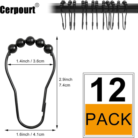 Shower Curtain Hooks Rings,12 Pcs Decorative Rustproof Metal Shower Hooks for Shower Curtain,Free Sliding Shower Hooks for Bathroom Shower Rods,Easy Snap Shower Rings for Curtain (Black)