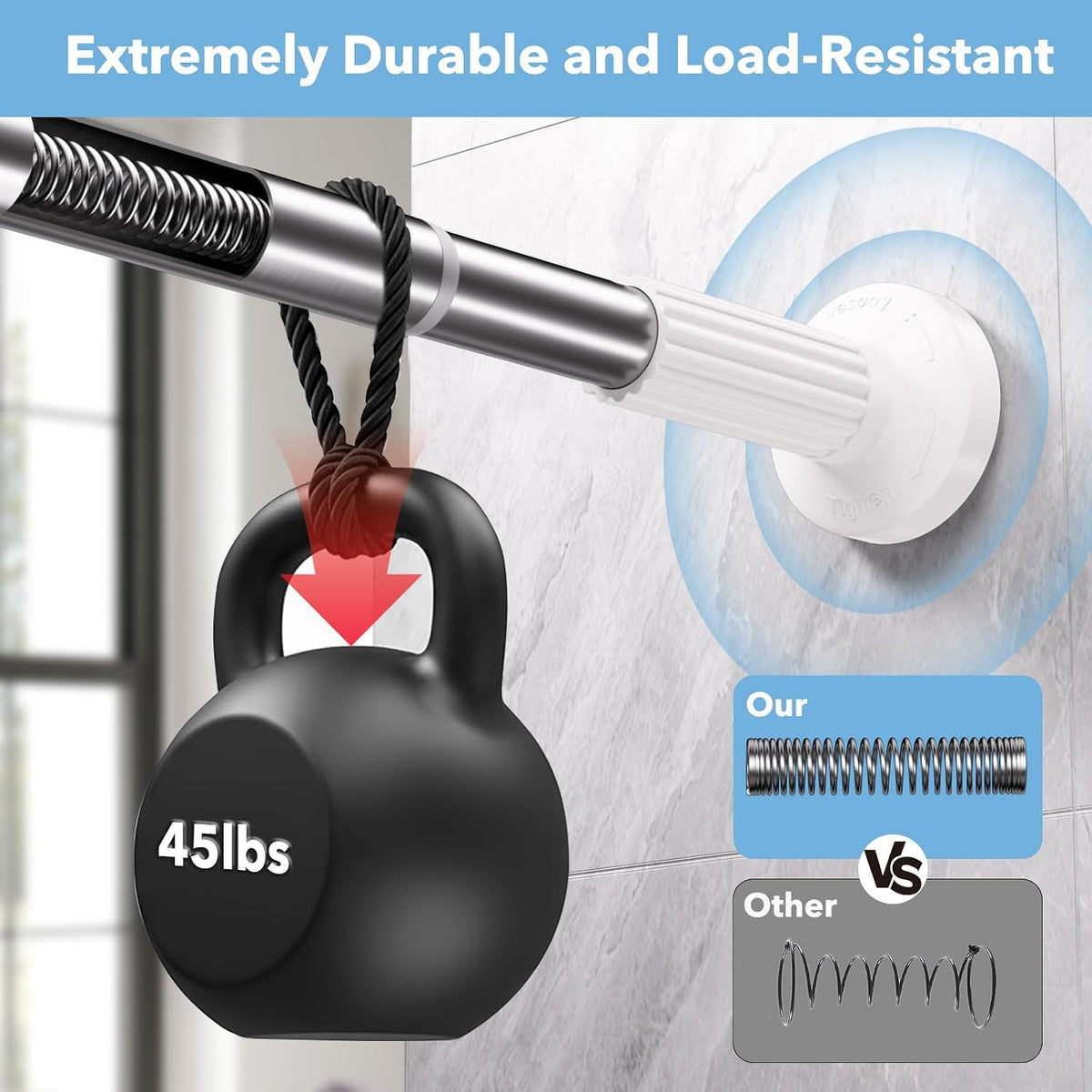 Shower Curtain Rod No Drilling, Adjustable 51-128 In,Stainless Steel