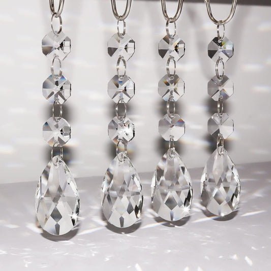 Shower Curtain Hooks Rings for Bathroom, 12PCS Gemstone Crystal Bead Water Drop Stainless Steel Rust Resistant Clear Shower Curtain Rings (Clear)