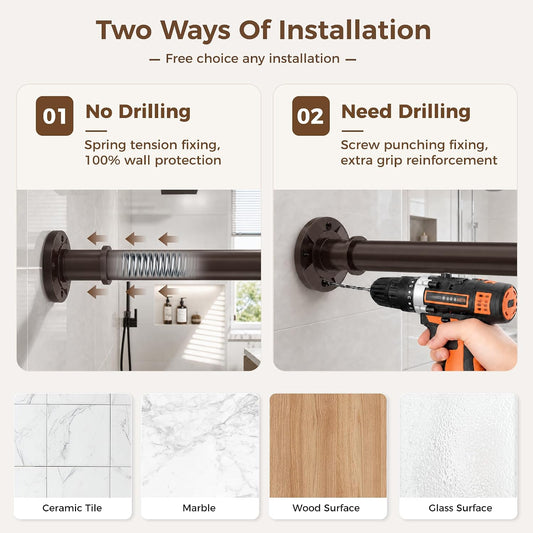 Brown Tension Curtain Rod 30-120 Inch, Heavy Duty Shower Rod