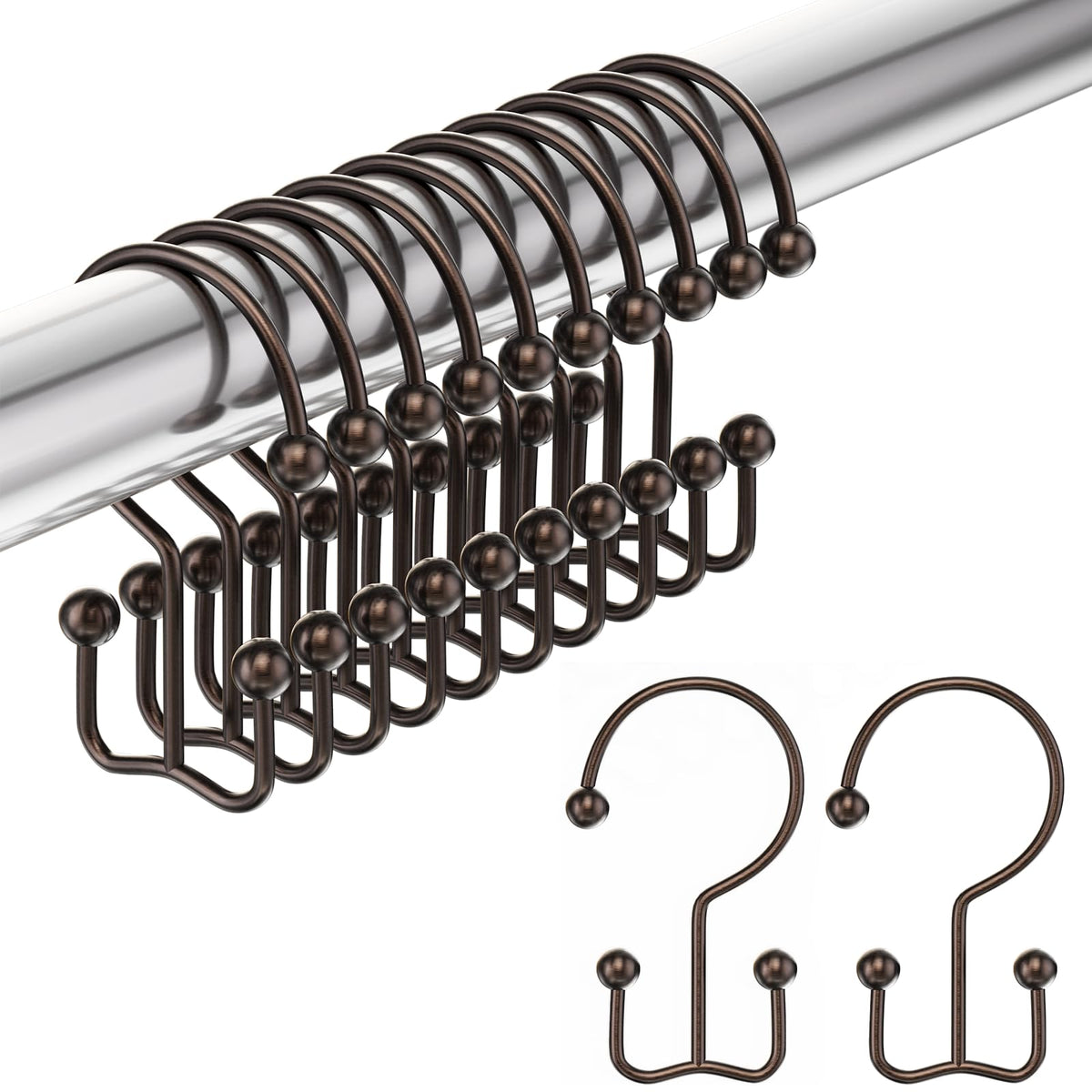 Amazer Shower Curtain Hooks, Decorative Shower Curtain Hooks Rust Proof Stainless Steel Shower Curtain Hooks, Shower Hooks for Shower Curtain Bathroom 12PCS, Polished Chrome