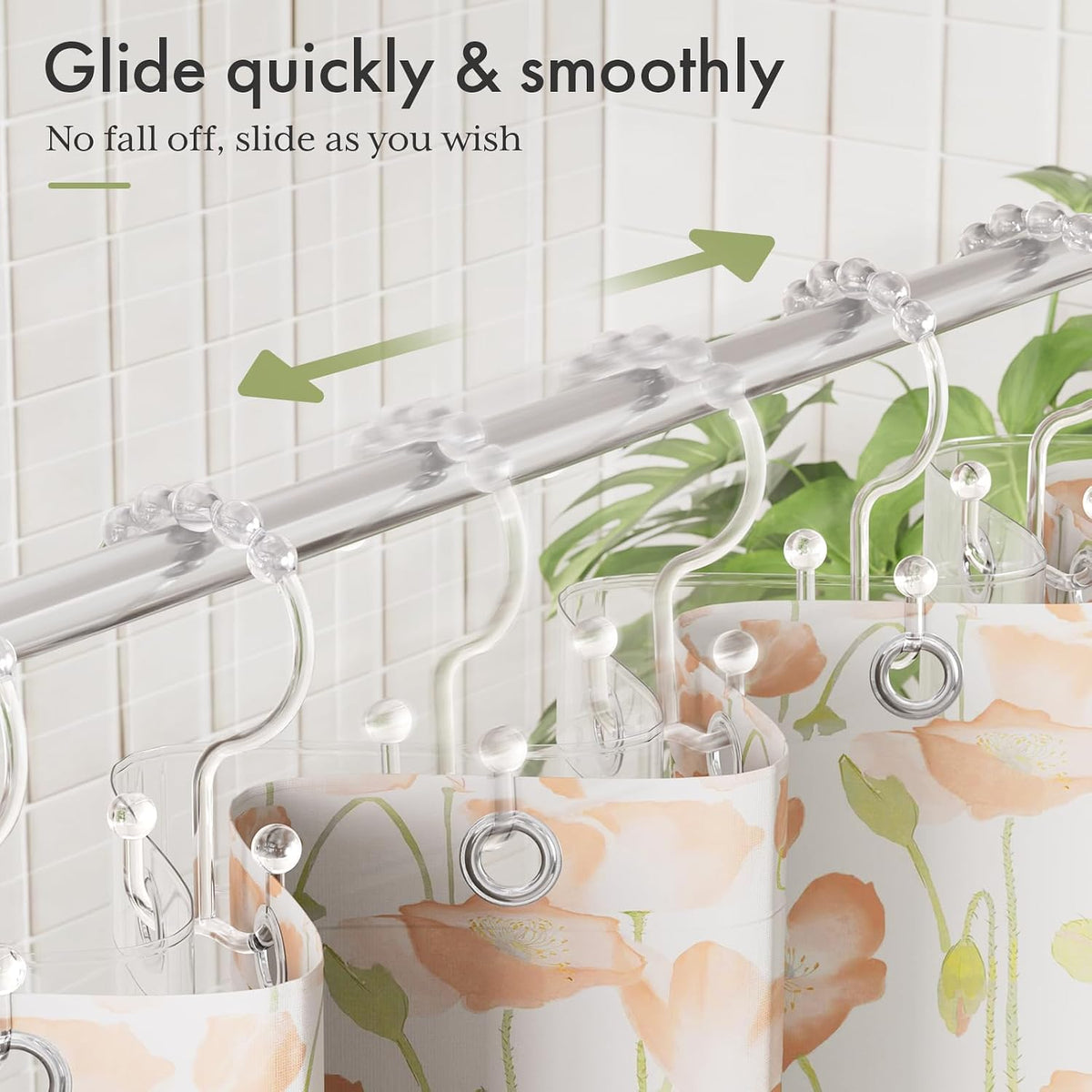 Amazer Plastic Shower Curtain Hooks - Double Clear Shower Hooks, Set of 12