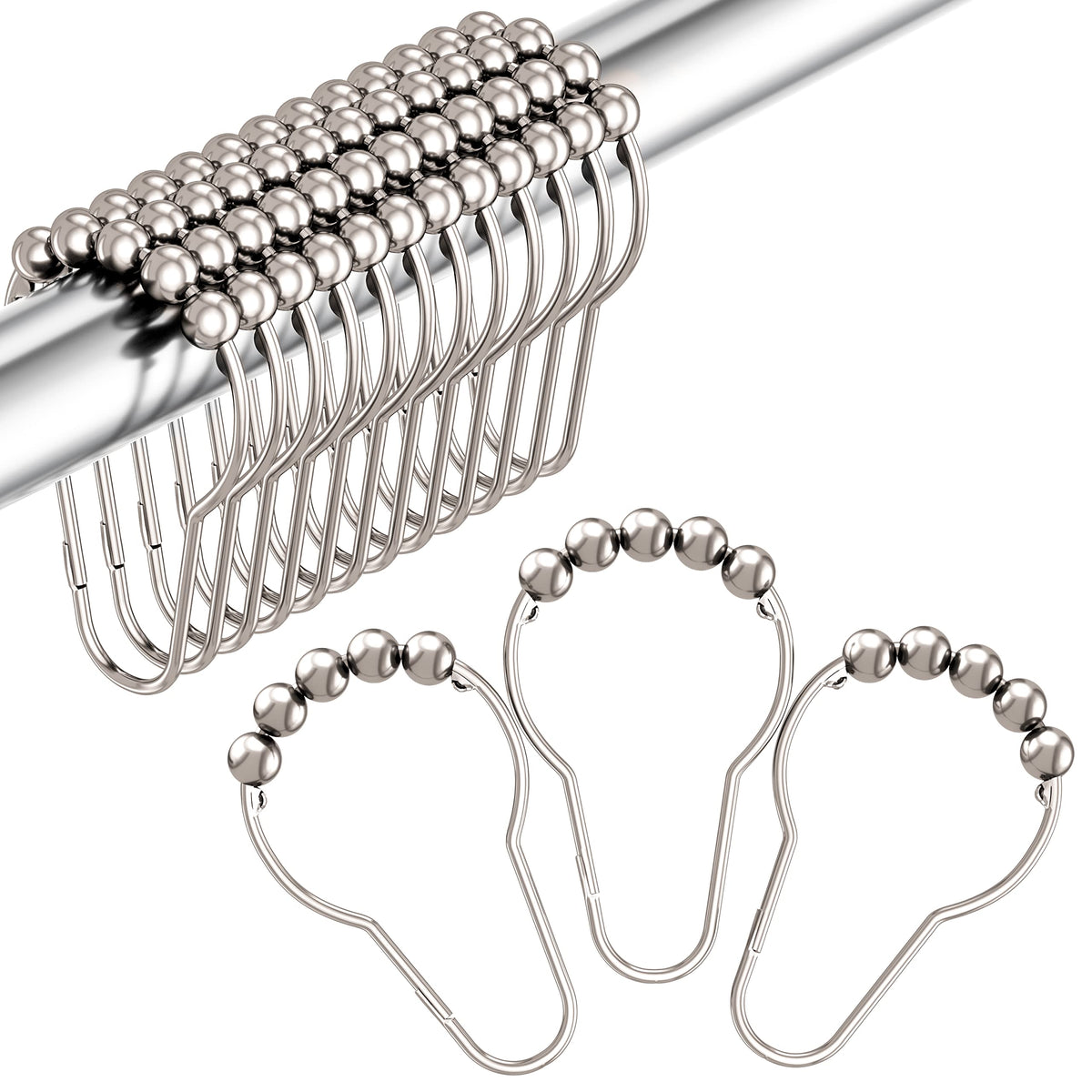 Amazer Black Shower Curtain Hooks, Decorative Shower Curtain Hooks, Shower Hooks for Shower Curtain Rust Proof Stainless Steel Shower Curtain Hooks Set of 12