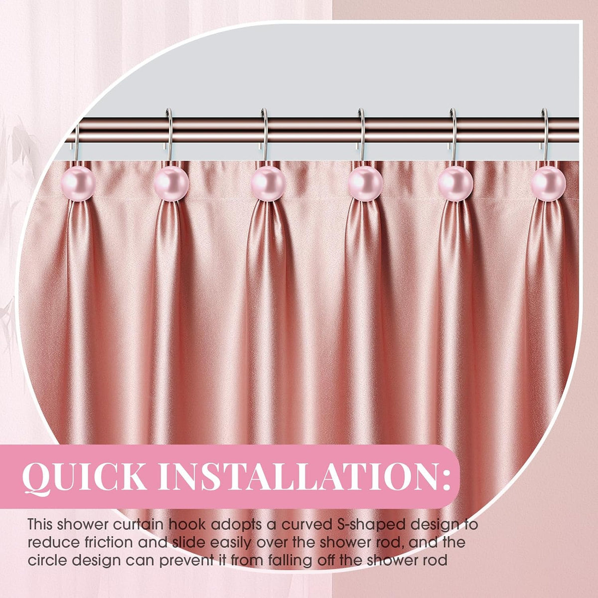 Threehoney 12 Pcs Cute Shower Curtain Hooks Shower Curtain RingPink