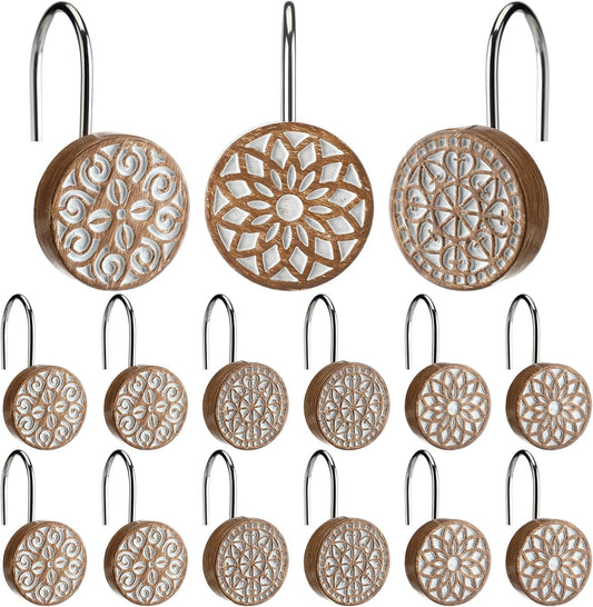 BreezeHug 12 Pcs Boho Shower Curtain Hooks Decorative Shower Curtain Hanger