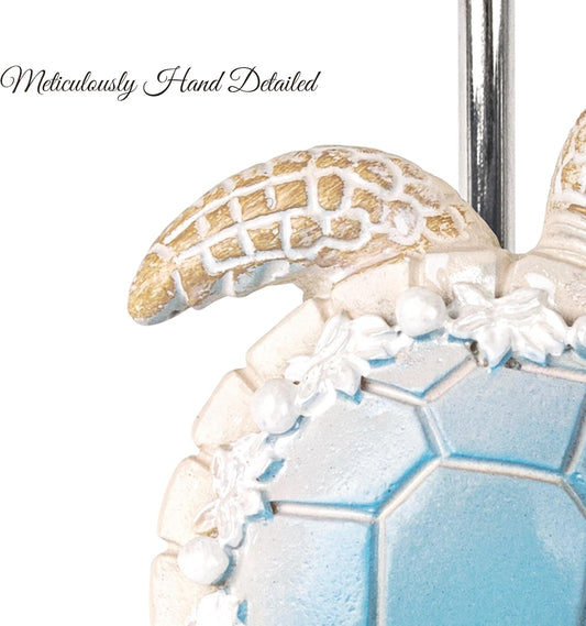 Sunlit Sea Turtle Shower Curtain Hooks, 12 Pack, Coastal Bathroom Decor