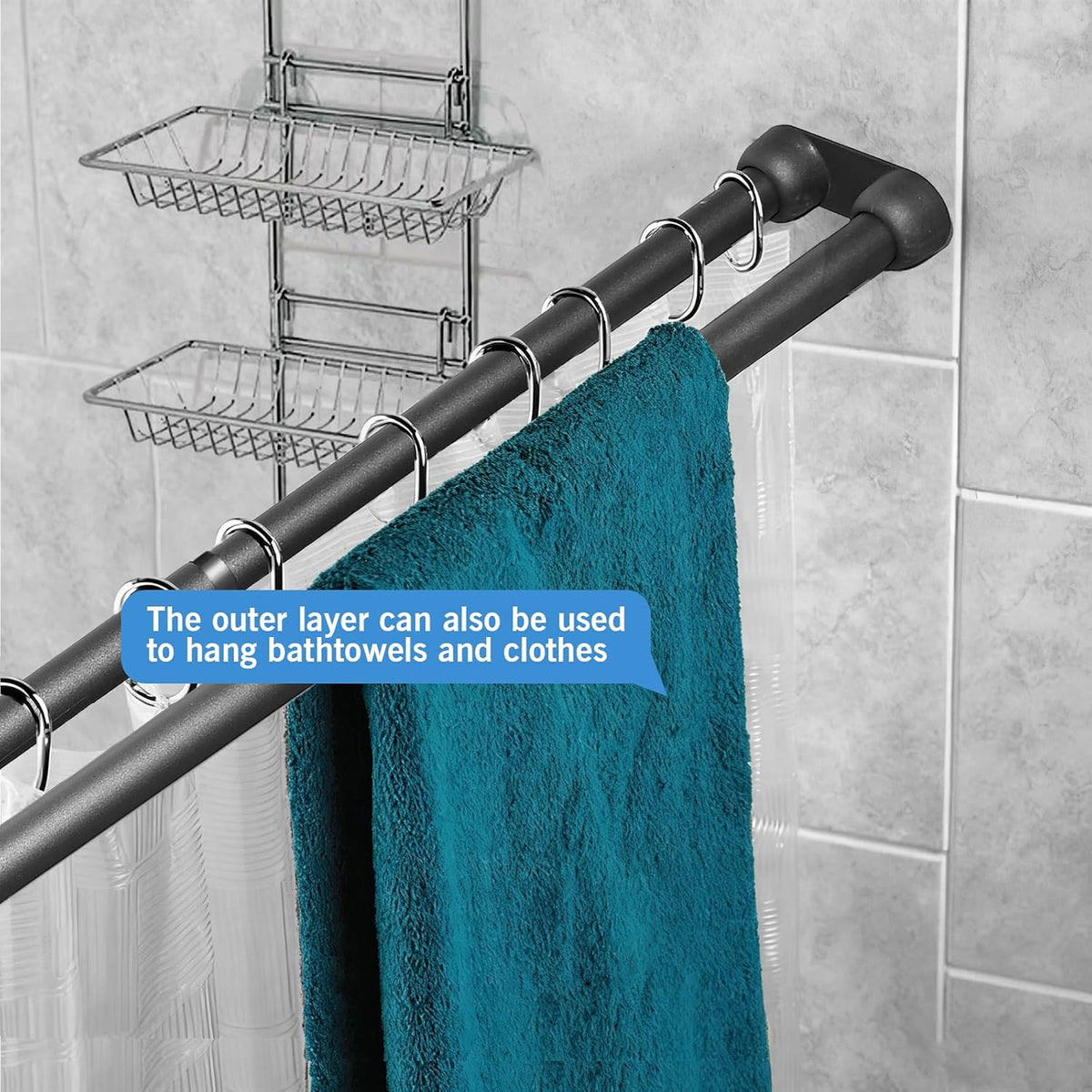 Double Shower Curtain Rod 27 to 62 Inches,Elegant Wall Mounted Double Shower Rods, Black Adjustable Curtain Pole for Bathroom,Laundry,Room Divider,Kitchen