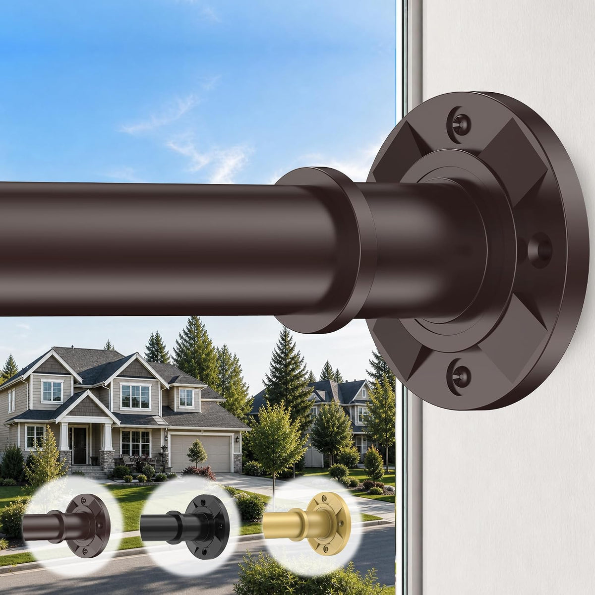 Brown Tension Curtain Rod 30-120 Inch, Heavy Duty Shower Rod